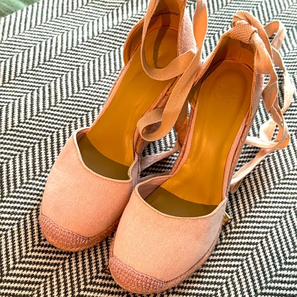 Pink Wrap Wedge Sandals - Picture 3 of 5